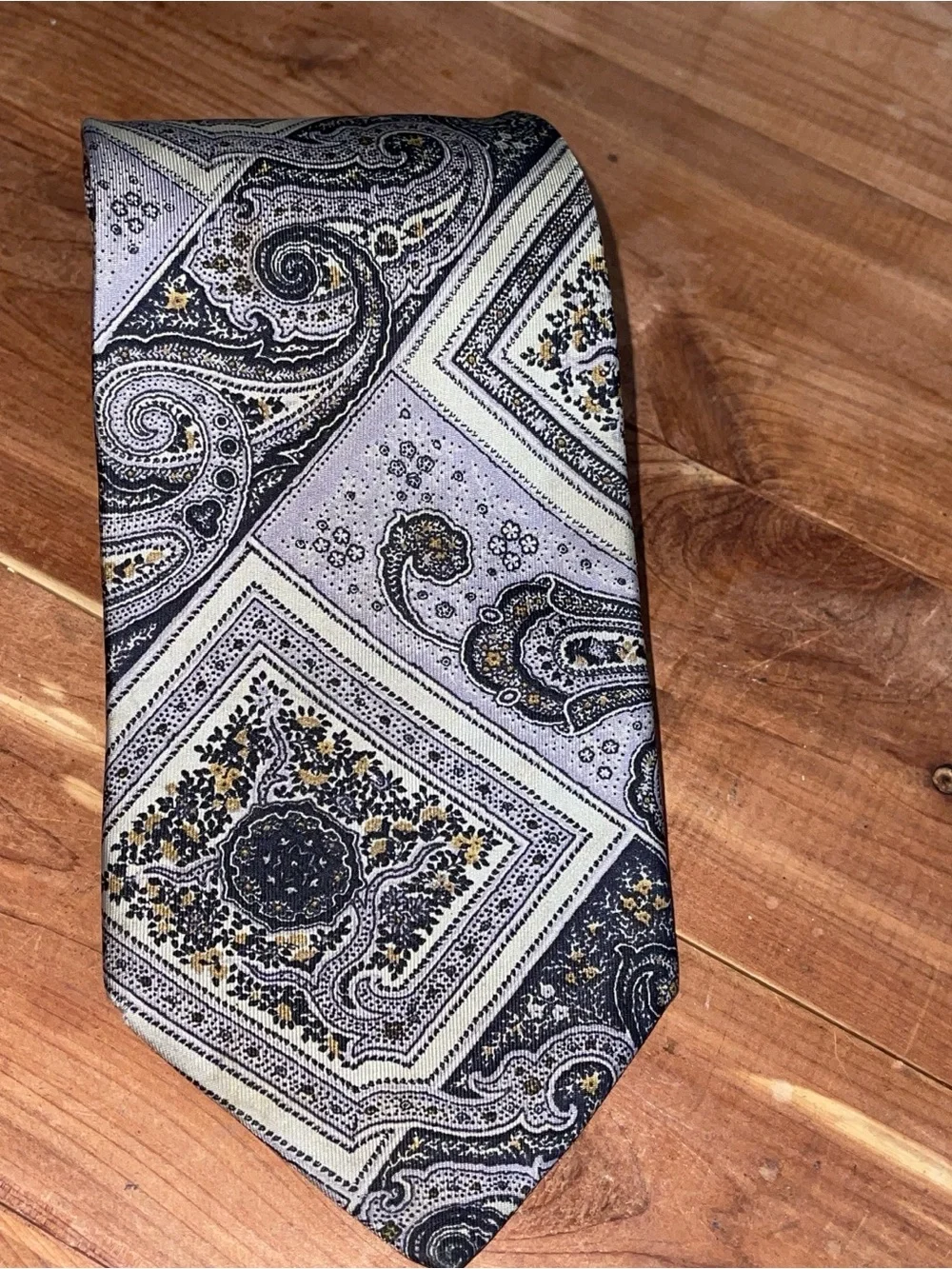 VTG Pierre Balmain Paris 100% Italian Silk Tie Gray Paisley Geometric